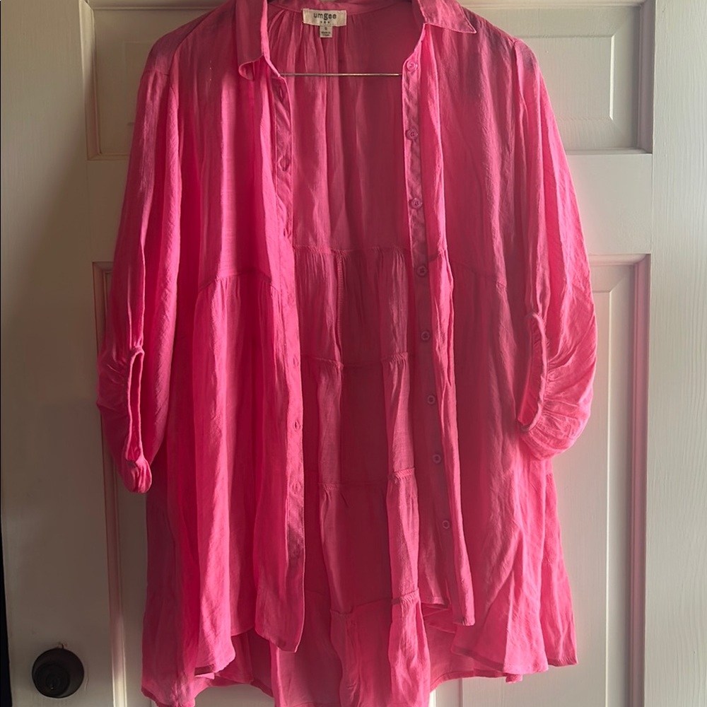 Bright Pink Button-Up Blouse cardigan